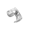 Polished silver stainless steel wide wavy open cuff bracelet on white background - Thick Open Bangle / Steel