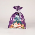 Purple glossy Christmas gift bag with festive characters and a white ribbon bow - Small / Snowman Purple