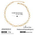 Gold stainless steel link chain necklace with detailed size and weight specifications - Gold Interlocking Rings Style(JDN0302013)