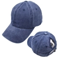 Detalle de gorra de béisbol azul lavada con apertura de cola de caballo y hebilla de metal - Azul marino / Ajustable