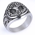 Detailed view of vintage tree of life engraving on a silver stainless steel ring band - Size 7 / Tree of Life Texture Style (22308)