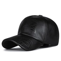 Winter black PU leather flat cap with warm lining and embossed JAMONT branding - Adjustable / Black