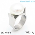 Anillo de banda ancha en acero inoxidable con perla blanca moderna tallas de la 6 a 10 - US 7 / Plata (KR108389-K)
