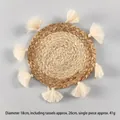 Sottobicchiere intrecciato boho con nappe bianco sporco in fibra naturale - Diametro 18cm (comprese le nappe 26cm)