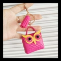 Rose red owl mini coin purse keychain with lychee texture and decorative tassel - Single Mini Bag (No Clasp) / Rose Red