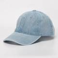 Detail of light blue washed denim baseball cap with curved brim and reinforced stitching - One Size / Washed Light Blue Denim (C)