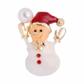 Cute snowman Christmas brooch with white enamel, red rhinestones and a pearl accent - YNCP1593 Snowman with Pearl Hat