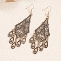 Pendientes vintage calados de flores con borlas bohemias plateadas para mujer - Plateado