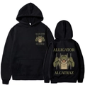 Schwarzer Alligator Alcatraz Kapuzenpulli mit Cartoon-Aufdruck auf der Vorder- und Rückseite - S / Schwarz