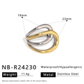 Detailed size specifications of geometric stainless steel two-tone floral ring - Adjustable Open / Two Tone Woven Wide Style (NB-R24230)