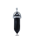 Natural black agate hexagonal crystal pendant necklace with polished silver metal bail - Black Cat's Eye