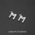 Silver letter M alphabet pendant with clear rhinestones and DIY loop, size 17x16mm - Letter M (10 Pcs)