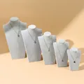 Set of 5 grey bust necklace display stands in various heights with golden jewelry - 11.5*6.5*20cm Height / Grey Velvet