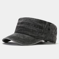 Detail view of washed vintage military cap featuring reinforced stitching and breathable eyelets - Adjustable / Black