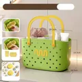 Hollow plastic bath storage basket with DIY cartoon charms in vibrant pine green color - With Internal Grid & DIY Charms / Pine Green