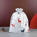 Christmas drawstring gift bag with reindeer and snowflake patterns in white and blue - 38*48cm Elk Print White