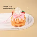Faux waffle cake keychain with white cream and pink bow charm for bags - 031 Waffle Cake - Yellow / Pink Phone Strap