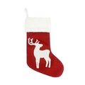 Large red knitted Christmas stocking with white reindeer pattern and faux fur trim - Red Reindeer