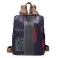 Dunkelblauer leichter Rucksack mit braunen Trägern und stilvollem Buchstabenmuster - Schwarz