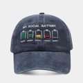 Navy blue washed baseball cap featuring funny MY SOCIAL BATTERY embroidery and battery icons - Adjustable / Navy Blue