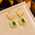Elegant gold earrings with square emerald gemstones displayed on a jewelry box - Square Earrings (E6086)