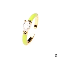 Adjustable gold ring with fluorescent green enamel and pear-shaped zircon stone - Water Drop / Green
