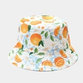 Reversible bucket hat with vibrant orange fruit and blue wave pattern on white fabric - M(56-58cm) / White Orange Wave Print