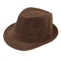 Close-up of brown textured burlap weave material on a classic Trilby jazz hat - M (56-58cm) / Coffee