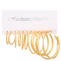 Golden multi-size earring set with twisted, hammered, and smooth textured hoop designs - Kc Gold K-197