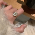 S925 silver gold ring with white shell surface, gold rose relief and pearl circle decor - Vintage Artificial Pearl Rose Style (J3981)
