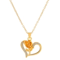 Collana a cuore dorato con motivo a rosa e pavé di zirconi bianchi luccicanti - Stile Cuore Rosa (1746)