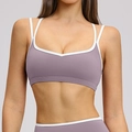 Morandi purple sports bra with white contrast piping and double thin shoulder straps - S / Tops / Taro Purple