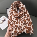 Thick cashmere-like knit scarf featuring leopard print and tassels in brown and beige - 70-180CM / Beige