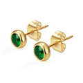 Paire de boucles d'oreilles classiques en acier doré 18K avec zircon rond vert - Vert émeraude