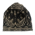Ethnic paisley print knit beanie hat with golden pattern on black background for adults - Big Paisley Black