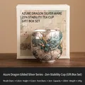 Tazza da tè in ceramica argentata con rilievo di drago e confezione regalo premium - 100ml / Tazza da Meditazione Drago Verde Placcata in Argento Con Confezione Regalo
