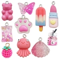 Mixed set of 10 rose pink resin charms featuring cute animals and sweet candy shapes - Magenta Series 10Pcs