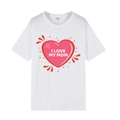White cotton T-shirt featuring a pink heart and I LOVE MY MOM print on the front - XS / Heart Letter Print / White