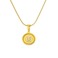 18k gold plated necklace with a white letter U pendant and vintage scalloped edge - White Letter U
