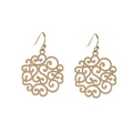 Elegant rose gold hollow vintage round earrings with intricate scroll patterns - Gold