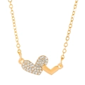 Collier chic avec pendentif double cœur entrelacé en finition dorée et cristaux brillants - Double Cœur En Strass (KC Gold K-1116)