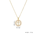 Golden cross necklace with double-layer round pendant and micro-paved zircons - Gold Circular Cross (1575)