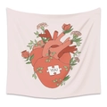 Arazzo rosa con cuore surrealista, fiori di rosa e tessera di puzzle con scritta YOU - GT20005-Cuore Floreale Surrealista / 73X95CM/Tessuto Spazzolato