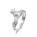Silver frog adjustable open ring with sparkling zircon stone in 45-degree view - White Gold Frog