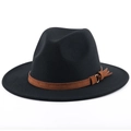 Classic black wool fedora hat with brown faux suede band and metal buckle detail - M (56-58cm) / Black