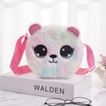Rainbow plush panda crossbody bag for kids with colorful tie-dye fur and sequin ears - Pink