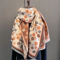 Vintage floral cashmere shawl scarf with tassels in beige orange and brown patterns - 65*185cm / Beige Orange