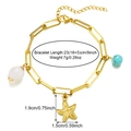 Gold sea shell bracelet with starfish and turquoise beads including size dimensions - Gold Chain With White Shell And Starfish