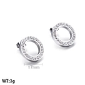 Boucles d'oreilles rondes en cristal argenté et acier inoxydable, 17mm, 3g - Style de Zircone Ronde Argentée Incrustée (KLJ570-Z)