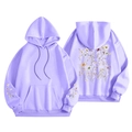 Felpa con cappuccio oversize in pile viola con stampe floreali colorate per uomo e donna - S / Tops / Floreale Viola